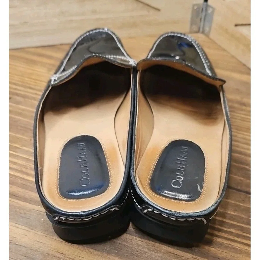 Cole Haan Women Sz 8.5B Patent Leather Black Mule Loafers‎ Career #441